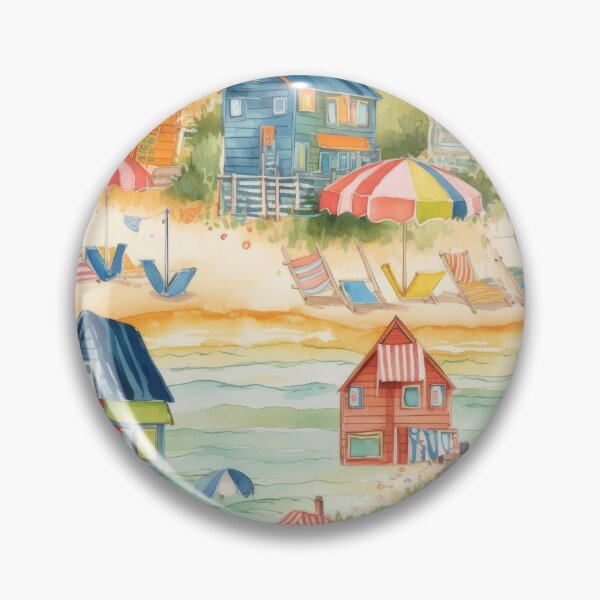 Artikelvorschau, Verspielte Strandhütten in Aquarell – Farbenfrohes Sommermuster an der Küste entworfen und verkauft von pinkal.
