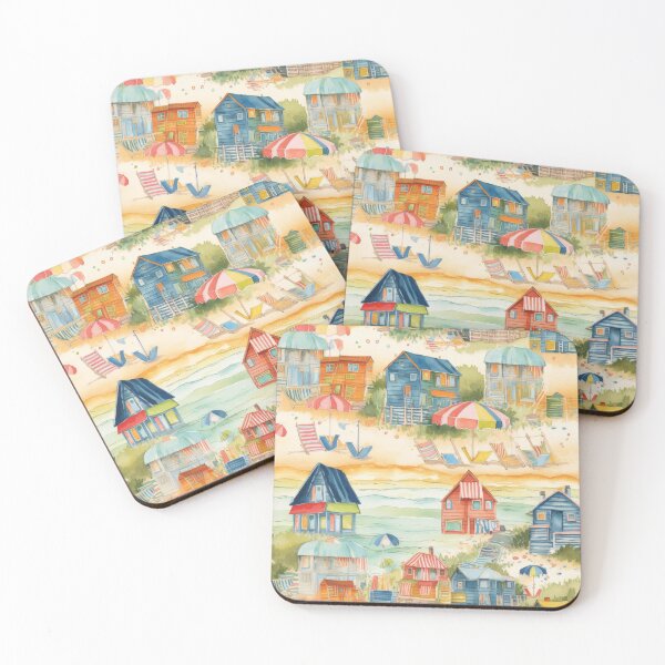 Item preview, Whimsical Watercolor Beach Huts - Colorful Coastal Summer Pattern designed and sold by pinkal.