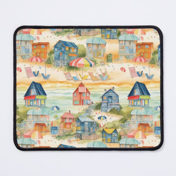 Item preview, Whimsical Watercolor Beach Huts - Colorful Coastal Summer Pattern designed and sold by pinkal.