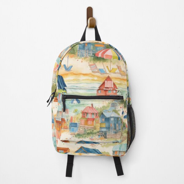 Item preview, Whimsical Watercolor Beach Huts - Colorful Coastal Summer Pattern designed and sold by pinkal.