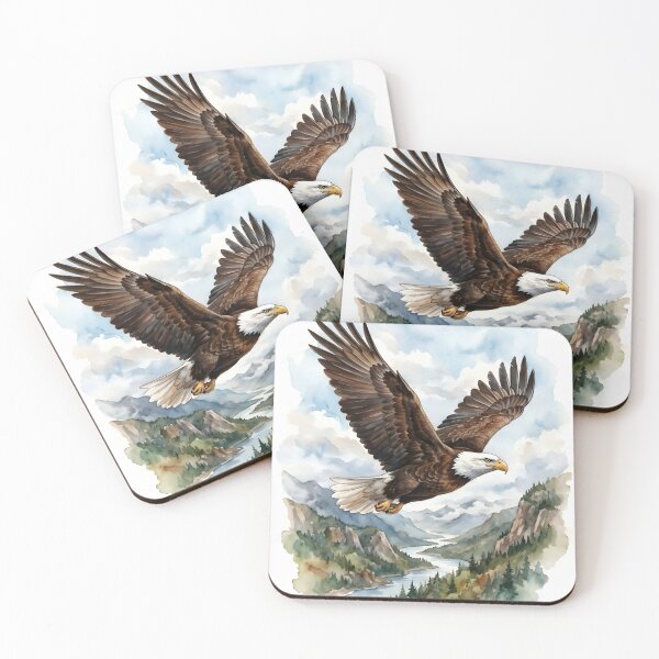 Item preview, Bald Eagle Soaring Over Mountain Valley - American Wildlife designed and sold by RubisLeaf.