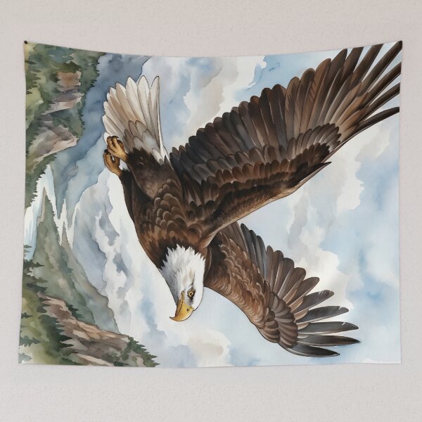 Item preview, Bald Eagle Soaring Over Mountain Valley - American Wildlife designed and sold by RubisLeaf.