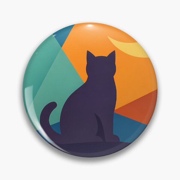 Item preview, Moonlit Cat Silhouette with Colourful Geometric Sky designed and sold by InkSmithery.