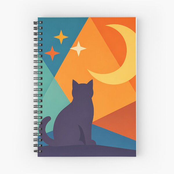 Item preview, Moonlit Cat Silhouette with Colourful Geometric Sky designed and sold by InkSmithery.