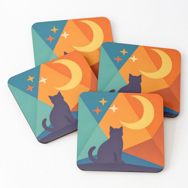 Item preview, Moonlit Cat Silhouette with Colourful Geometric Sky designed and sold by InkSmithery.