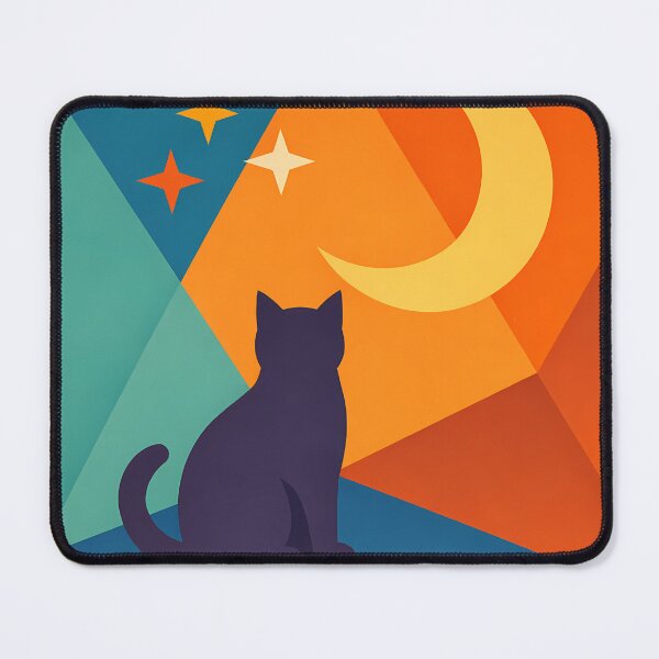 Item preview, Moonlit Cat Silhouette with Colourful Geometric Sky designed and sold by InkSmithery.