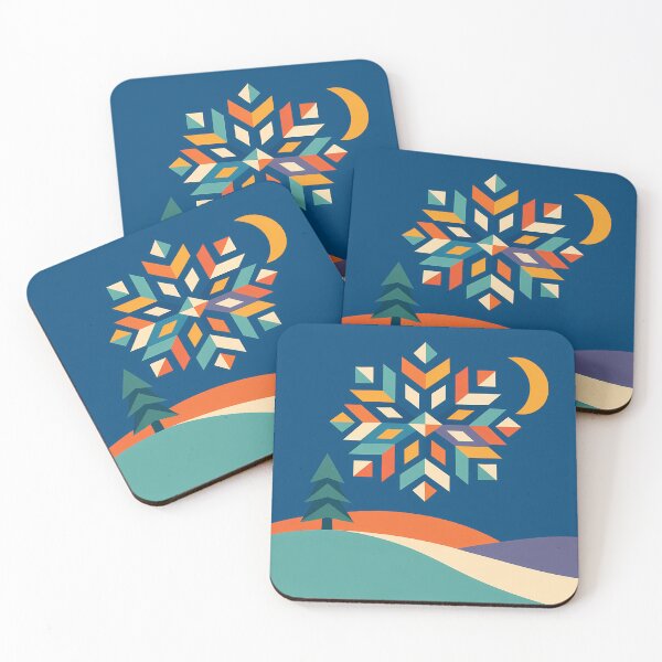 Item preview, Geometric Snowflake over Minimal Winter Hills designed and sold by InkSmithery.