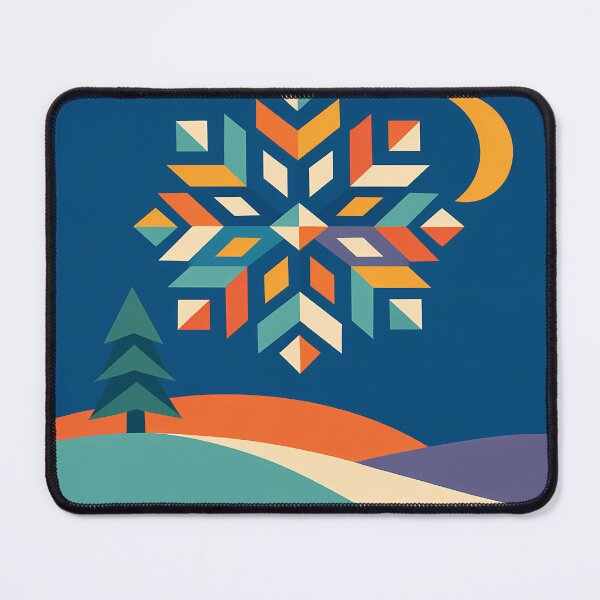 Item preview, Geometric Snowflake over Minimal Winter Hills designed and sold by InkSmithery.
