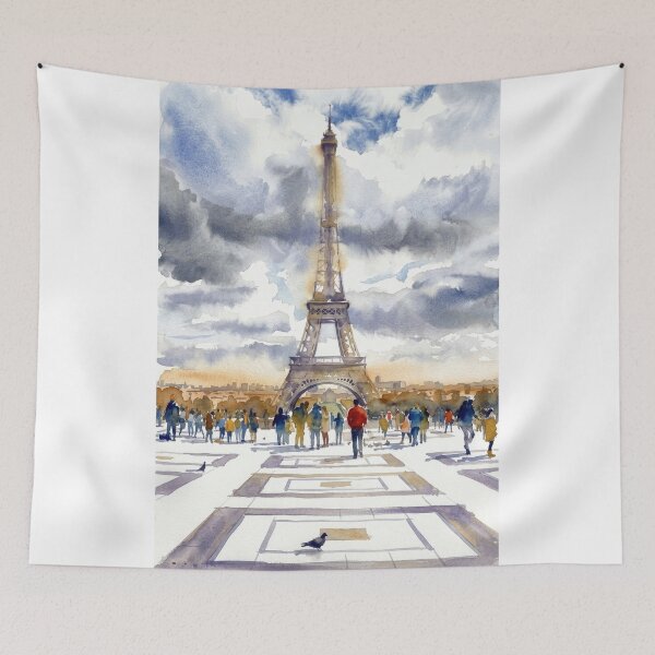 Item preview, Rainy Eiffel Tower Watercolor designed and sold by caracatita75.
