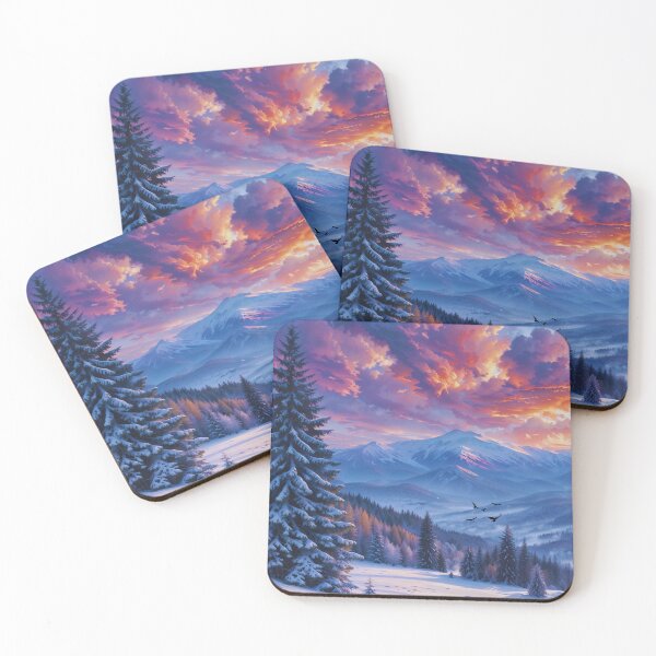 Item preview, Red Sky Winter Forest Poster | Snowy Pine Trees & Birds | Colorful Nature Wall Art Gift designed and sold by Kubilay-Digital.