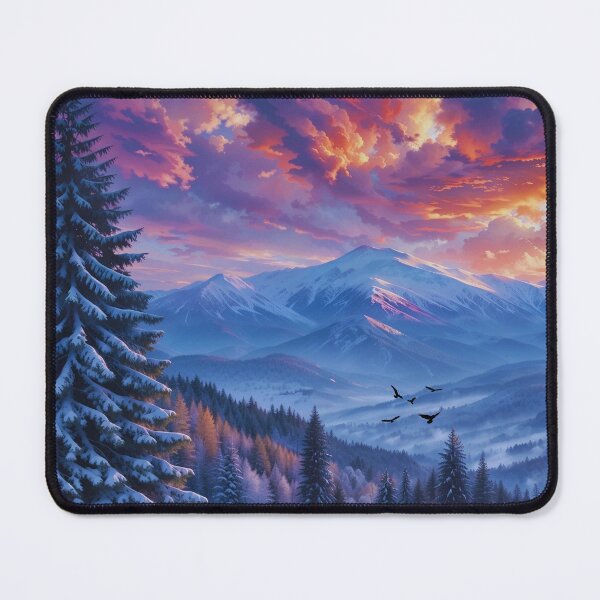 Item preview, Red Sky Winter Forest Poster | Snowy Pine Trees & Birds | Colorful Nature Wall Art Gift designed and sold by Kubilay-Digital.