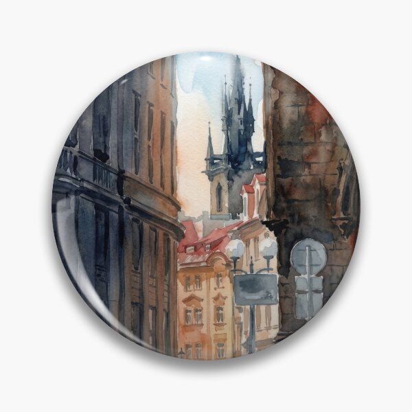 Item preview, Gothic Prague Streets - Bustling Old Town Watercolor designed and sold by caracatita75.