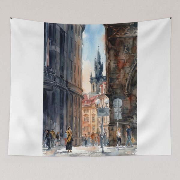 Item preview, Gothic Prague Streets - Bustling Old Town Watercolor designed and sold by caracatita75.