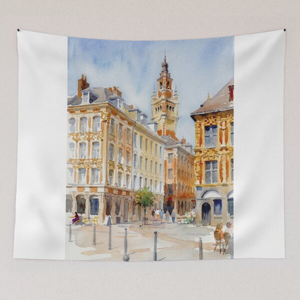 Item preview, Lille Historic Square and Belfry - Watercolor View designed and sold by caracatita75.