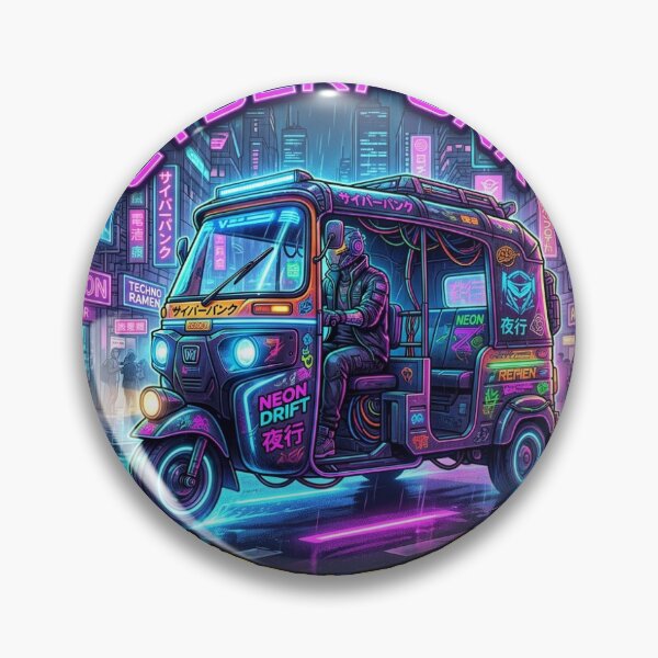 Item preview, Cyberpunk Rickshaw Neon Ride Sticker - Futuristic Indian Auto Tuk Tuk Decal - Retro Synthwave Night City Art - Japanese Vaporwave Aesthetic Vinyl. designed and sold by Stick - O - pedia.