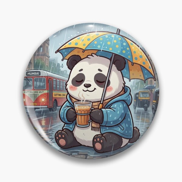 Item preview, Cozy Panda in Mumbai Rain Sticker - Cute Rainy Day Tea Lover Decal - Aesthetic Cutting Chai Panda Art - Mumbai Bus and Auto Rickshaw Travel Vinyl. designed and sold by Stick - O - pedia.