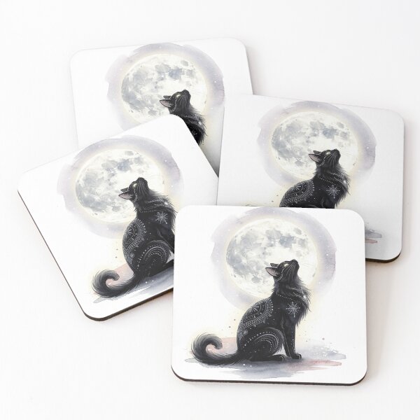 Item preview, Mystical Cat Under the Full Moon - Watercolor designed and sold by montaodujour.