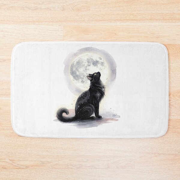 Item preview, Mystical Cat Under the Full Moon - Watercolor designed and sold by montaodujour.