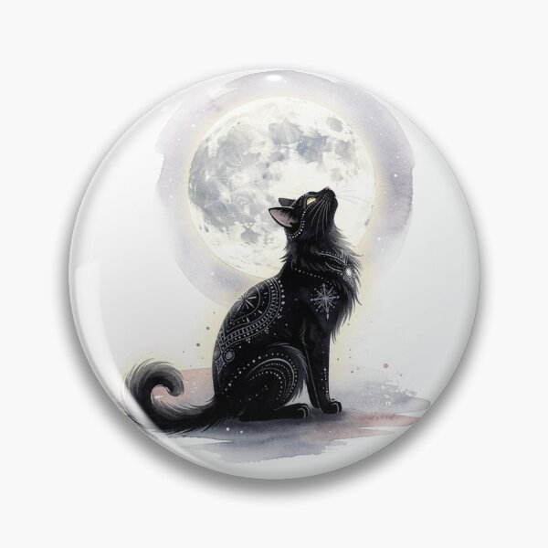 Item preview, Mystical Cat Under the Full Moon - Watercolor designed and sold by montaodujour.