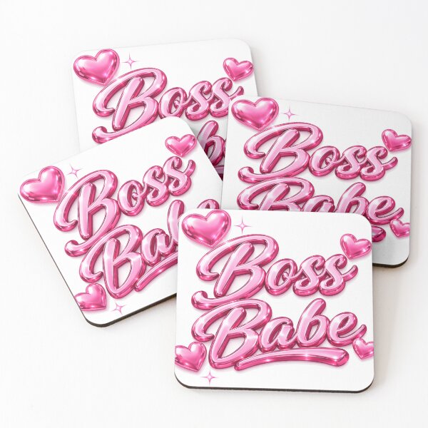 Item preview, Boss Babe Pink Chrome 3D Typography with Hearts - Glam Girl Boss Aesthetic for T-Shirt, Sticker, Phone case, mug, bag, hoodie, clock designed and sold by ArtByTripti.