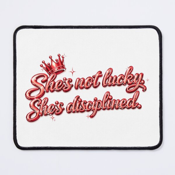 Item preview, She’s Not Lucky, She’s Disciplined - Red Chrome 3D Crown Motivational Quote for T-Shirt, Sticker, Phone case, mug, bag, hoodie, clock designed and sold by ArtByTripti.