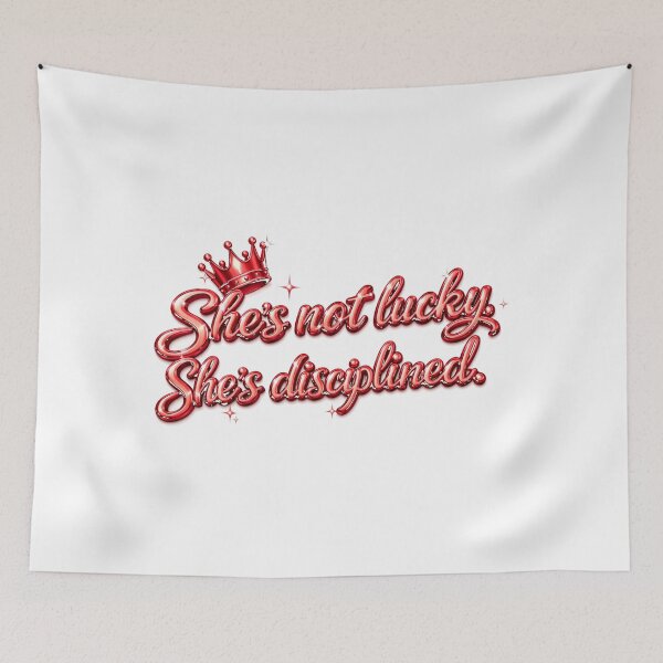 Item preview, She’s Not Lucky, She’s Disciplined - Red Chrome 3D Crown Motivational Quote for T-Shirt, Sticker, Phone case, mug, bag, hoodie, clock designed and sold by ArtByTripti.