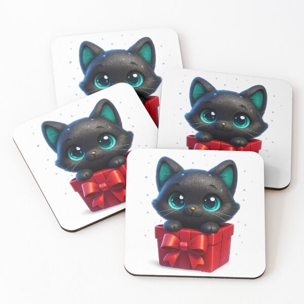 Item preview, Black Cat in Gift Box | Kawaii Kitty with Red Ribbon Bow | Cute Surprise Cat Illustration designed and sold by PrintCreations9.
