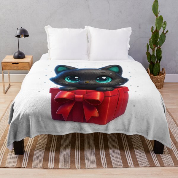 Item preview, Black Cat in Gift Box | Kawaii Kitty with Red Ribbon Bow | Cute Surprise Cat Illustration designed and sold by PrintCreations9.