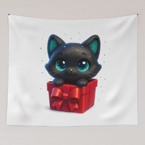 Item preview, Black Cat in Gift Box | Kawaii Kitty with Red Ribbon Bow | Cute Surprise Cat Illustration designed and sold by PrintCreations9.