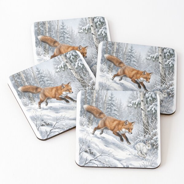 Item preview, Red Fox Chasing Snowshoe Hare - Winter Wildlife designed and sold by RubisLeaf.