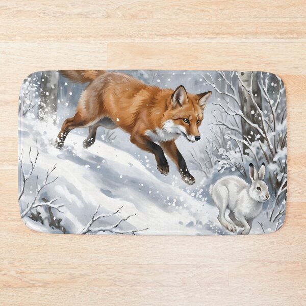 Item preview, Red Fox Chasing Snowshoe Hare - Winter Wildlife designed and sold by RubisLeaf.
