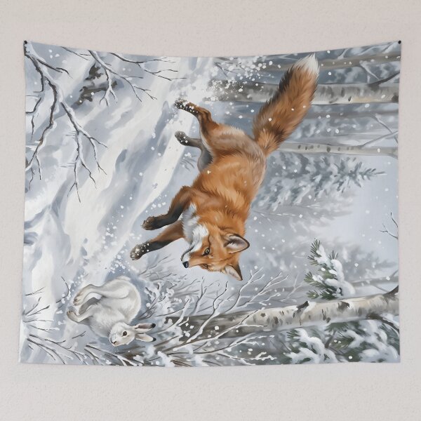 Item preview, Red Fox Chasing Snowshoe Hare - Winter Wildlife designed and sold by RubisLeaf.