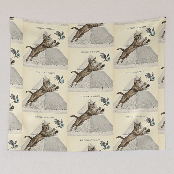 Item preview, Eye Flees, Cat Pursues — Illuminati Pyramid Cat Chasing Winged Eyeball designed and sold by SammyMorry.