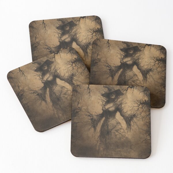 Item preview, Dark Forest Witch, Vintage Sepia Gothic Art, Dark Academia Witch Aesthetic, Haunted Woodland Illustration designed and sold by CosmicAnomaly.