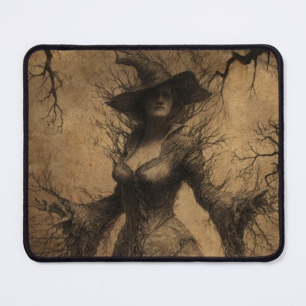 Item preview, Dark Forest Witch, Vintage Sepia Gothic Art, Dark Academia Witch Aesthetic, Haunted Woodland Illustration designed and sold by CosmicAnomaly.