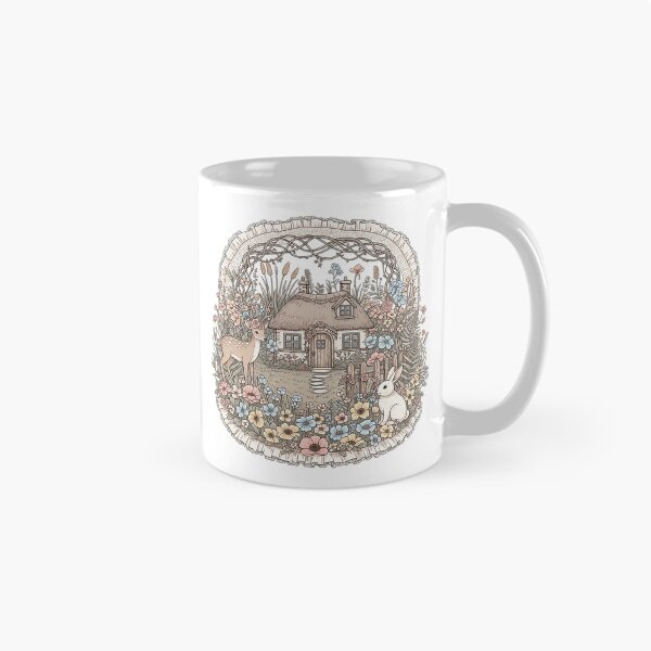 Item preview, Whimsical Cottagecore Deer Bunny Illustration Storybook Cottage Scene designed and sold by SholoStudio.