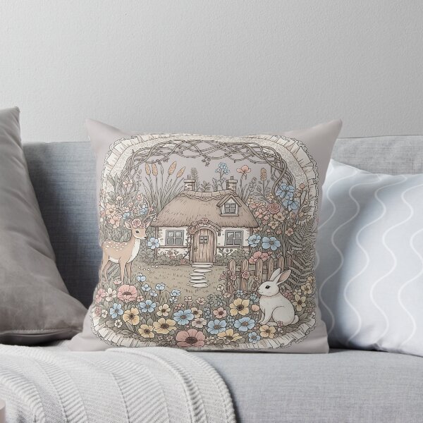 Item preview, Whimsical Cottagecore Deer Bunny Illustration Storybook Cottage Scene designed and sold by SholoStudio.