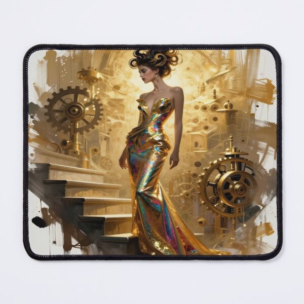 Item preview, Steampunk elegance with golden gears, futuristic fashion and luminous machine aesthetics designed and sold by FotoworldEdel.