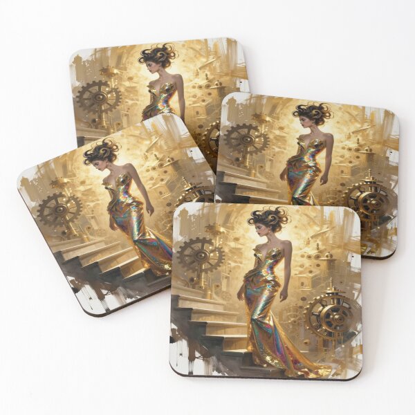 Item preview, Steampunk elegance with golden gears, futuristic fashion and luminous machine aesthetics designed and sold by FotoworldEdel.