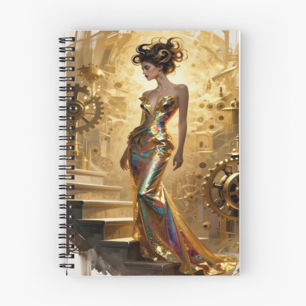 Item preview, Steampunk elegance with golden gears, futuristic fashion and luminous machine aesthetics designed and sold by FotoworldEdel.