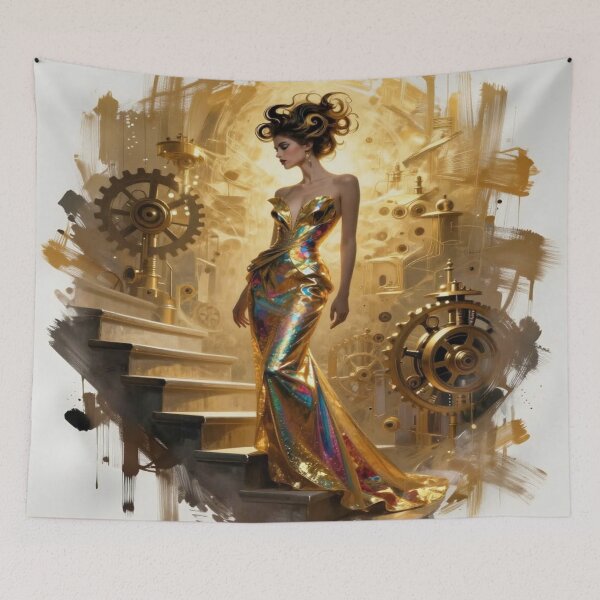 Item preview, Steampunk elegance with golden gears, futuristic fashion and luminous machine aesthetics designed and sold by FotoworldEdel.