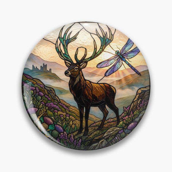 Item preview, Stained Glass Deer and Dragonfly Artwork designed and sold by SoulTreasures.