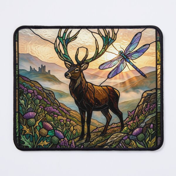 Item preview, Stained Glass Deer and Dragonfly Artwork designed and sold by SoulTreasures.
