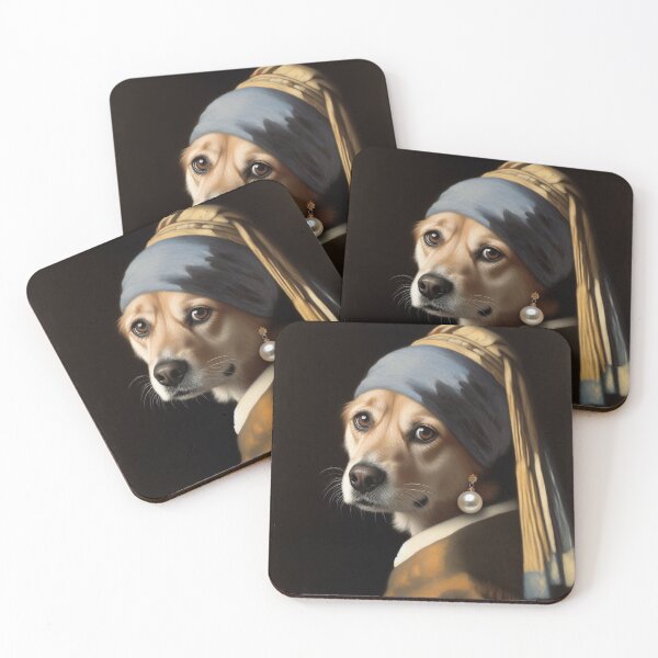 Item preview, Dog Girl with Pearl Earring Vermeer Famous painting parody designed and sold by ArtUnova.