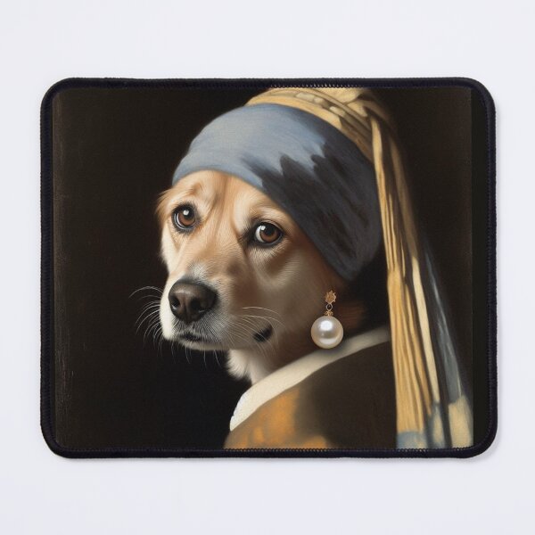 Item preview, Dog Girl with Pearl Earring Vermeer Famous painting parody designed and sold by ArtUnova.