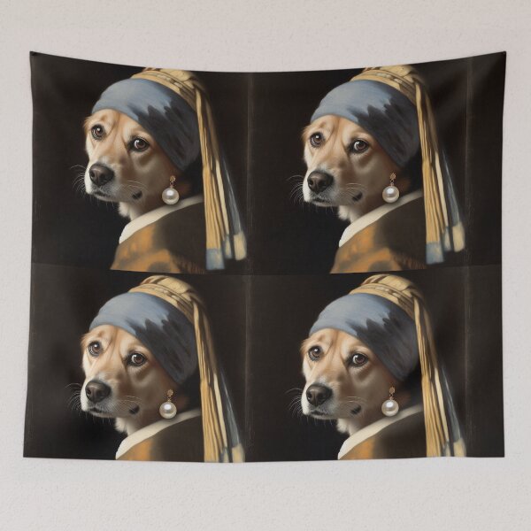 Item preview, Dog Girl with Pearl Earring Vermeer Famous painting parody designed and sold by ArtUnova.