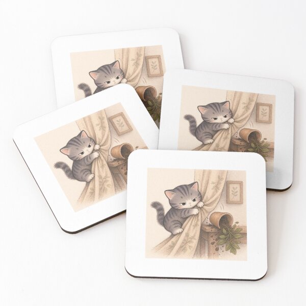 Item preview, Chaotic Cat Pulling Curtain designed and sold by LovelyCatGalaxy.