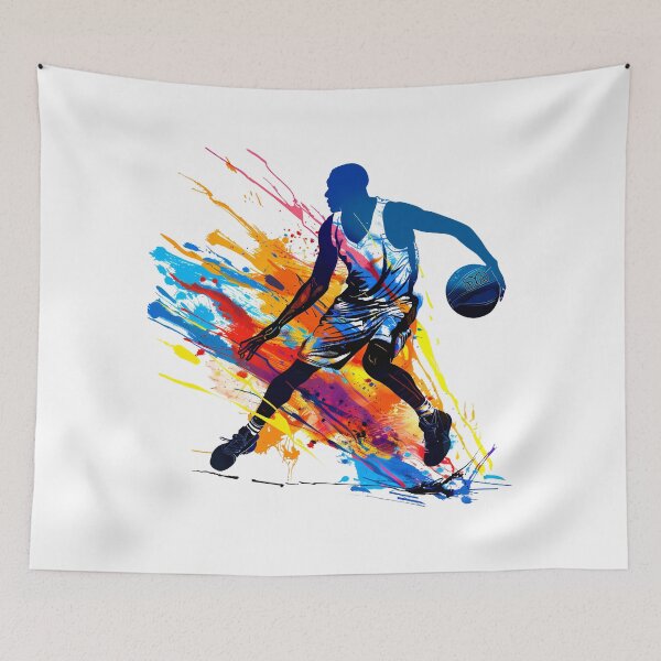 Item preview, Dynamic Basketball Player Silhouette Abstract Colorful Paint Splash Art designed and sold by DesignArtist.ia.