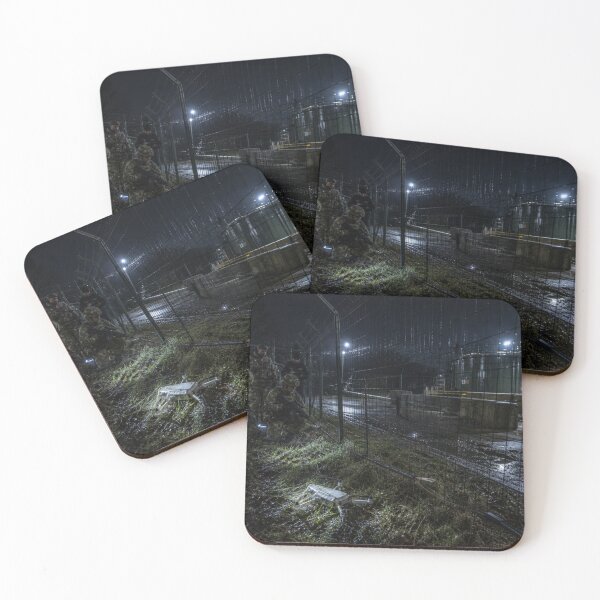 Item preview, British Military Drone Incident at Night | Rain Soaked Modern War Fuel Compound Print designed and sold by Element Horizon Studio.