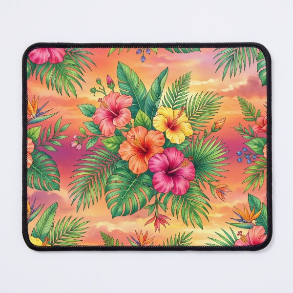 Item preview, Tropical hibiscus pattern at sunset. designed and sold by MyHappyArtShop.